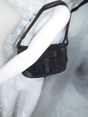 Eddie Bauer Wool Shoulder Bag Leather Trim Gray Brown Small Handbag Purse Vintg